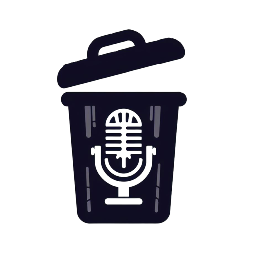 a podcast mic in a trash bin